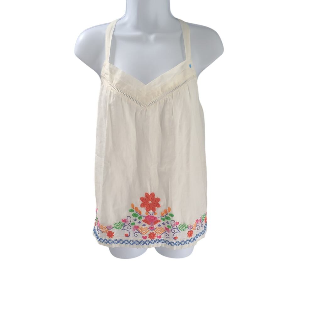 Vintage embroidered 100% cotton Hang Ten tank white floral Size Large Beachy - Picture 2 of 7